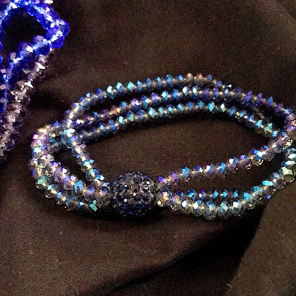 !!Swarovski!!Blue Crystal Set. Long Necklace, Bracelet, Earrings, NWOT - Picture 3 of 9